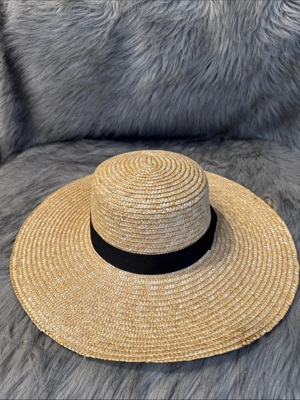 Lack Of Color Natural Straw Wide-Brim Hat with Black Band Size S